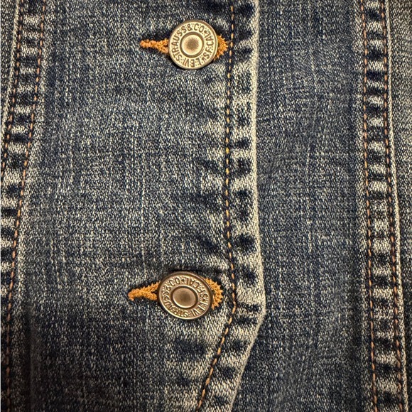 Levi Vintage Retro Trucker Button Front Collarless Denim Jean Vest Womens M - Picture 8 of 10